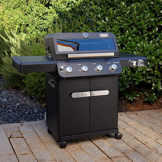 Monument Grills Mesa Series, 4+1 Outdoor Barbecue Stainless Steel 4 Burners & 1 Side Burner Propane Gas Grill, 52,000 BTU Patio Garden Barbecue Grill with Knob Controls, Mesa425, Black