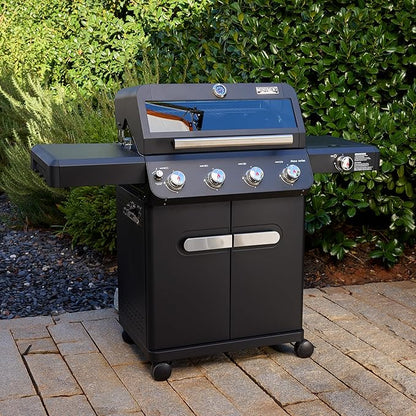 Monument Grills Mesa Series, Outdoor Barbecue Stainless Steel 4 Burner Propane Gas Grill, 52,000 BTU Patio Garden Barbecue Grill with Side Burner and Knob Controls, Mesa425 with BBQ Cover