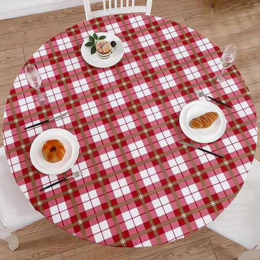 Walrus Round Vinyl Fitted Tablecloth with Flannel Backing Elastic Edge Design Table Cover Waterproof Oil-Proof PVC Table Cloth Stain-Resistant Best for 57"-66" Round