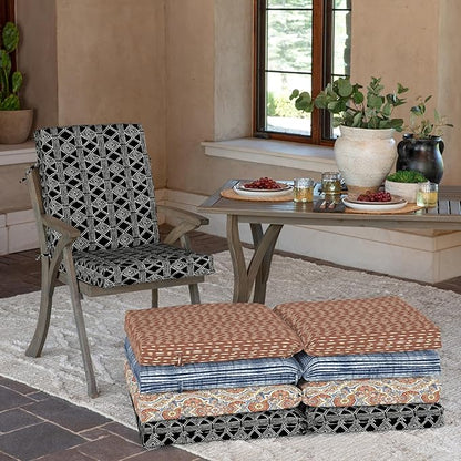 Arden 4-Pack Outdoor Patio Dining Chair Cushion, 20x44, Rain-Proof Seat Pad, Fade-Resistant Outdoor Cushion Black Global Stripe