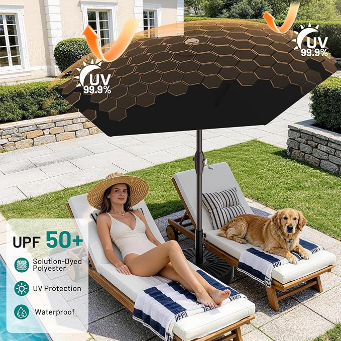 AreShark 7.5FT Patio Umbrella Table Market Umbrella w/Tilt and Crank, Heavy-Duty Outdoor Umbrellas for Pool, Deck, Garden and Backyard, Black