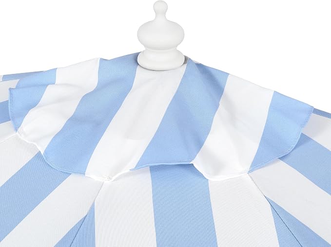 JONATHAN Y Beverly 9 ft. Striped Half Umbrella, Light Blue/White | Coastal Scalloped Fringe, Crank Lift, 30 Degree Manual Tilt, UV 50 Polyester Canopy, Aluminum Frame, Space Saving Design