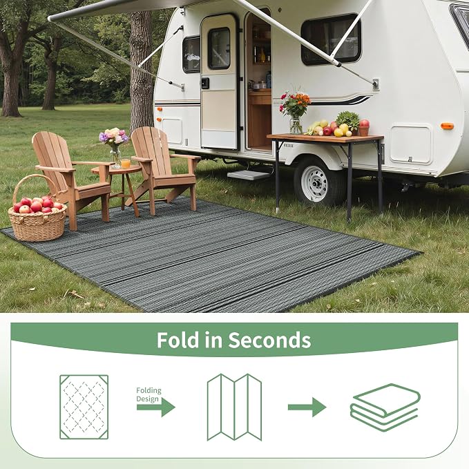 GENIMO Outdoor Rug, Waterproof Plastic Rugs for Patio, 6'x9' Light Grey | Outside Larger Modern Carpet Mat for Porch Decor, Deck, Balcony, Camping, RV, Backyard, Picnic, Beach, Reversible, Foldable