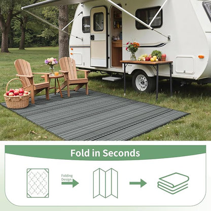 GENIMO Outdoor Rug, Waterproof Plastic Rugs for Patio, 6'x9' Light Grey | Outside Larger Modern Carpet Mat for Porch Decor, Deck, Balcony, Camping, RV, Backyard, Picnic, Beach, Reversible, Foldable