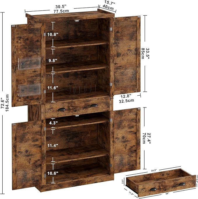 IRONCK Storage Cabinet with Drawers and Doors for Living Room and Entryway | with Barn Doors, Drawer, 4 Adjustable Shelves, Freestanding Cupboard