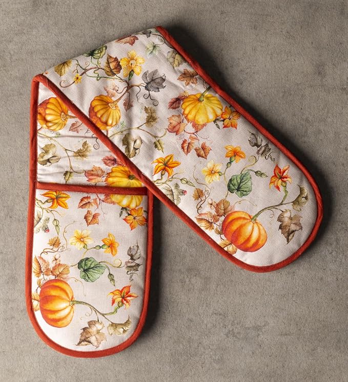 Maison d' Hermine Double Oven Mitts 100% Cotton Double Oven Glove (7"x35") | Heat Resistant BBQ Cooking Gloves with Loop Baking Kitchen Home Hotel Farmhouse Thanksgiving Christmas - Potiron