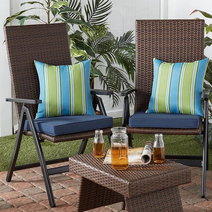 Outdoor 18 inch Square Patio Dining Chair Pads – Comfortable Fiber-Filled Seat Cushions with Ties, Reversible Polyester Fabric - Navy, Set of 2