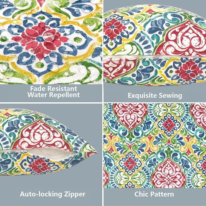 LVTXIII Outdoor Pillow Covers 20x20 Inch, 2 Pack Large Square Throw Pillow Cases, Fade-Resistant Cushion Covers for Patio Furniture Sofa, Garden Porch, Damask Red