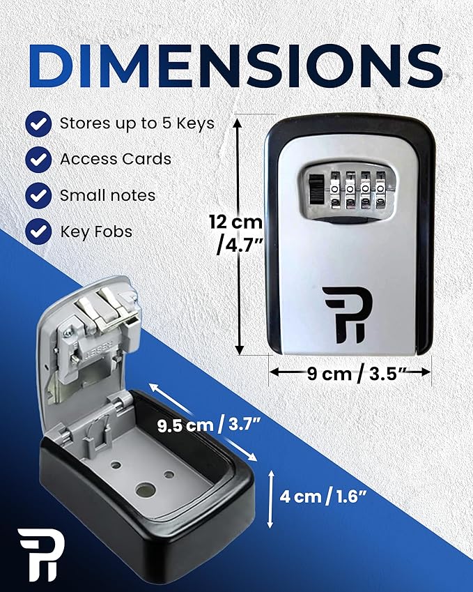 Rudy Run Key Lock Box for Outside – Large Outdoor Lockbox for Keys with Code, 4-Digit Combination Hidden Safe to Hide a Key Outside, Wall Mounted Key Storage for Home, Airbnb, 1 Pack