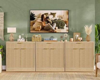 TEENFON 31.5" W Storage Cabinet with Drawer and Adjustable Shelf, Coffee Bar Cabinet, Fluted Sideboard Buffet Cabinet with 2 Doors for Living Room, Kitchen, Entryway, Natural