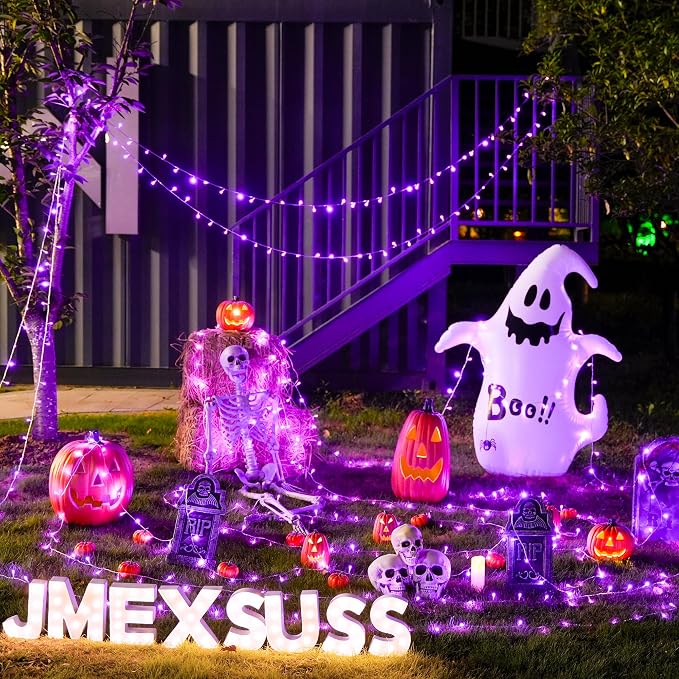 JMEXSUSS 33ft 100 LED Purple Halloween Lights Battery Operated, Waterproof | Halloween Decorations Lights with Remote Indoor Outdoor, Purple String Lights for Halloween Tree Room Proch Yard XMAS Decor