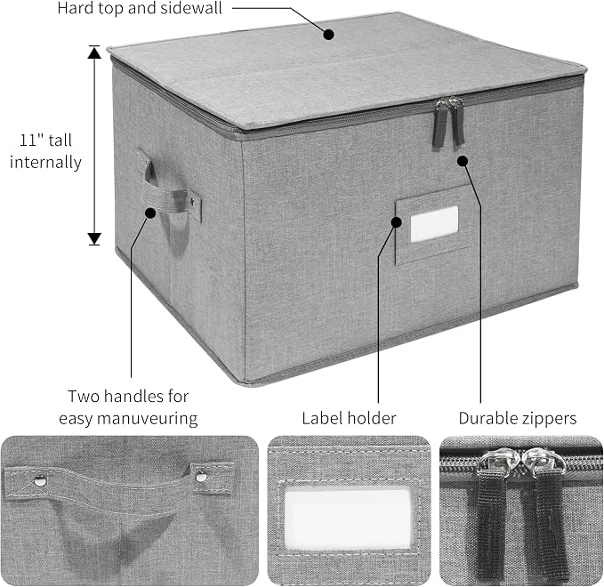 popoly Stemware Storage Cases, Wine Glass Storage Box Containers with Dividers, Stackable China Storage Containers for 12 Wine Glasses, Drinkware, Glassware or Crystal (Light Grey) | Stackable China Storage Containers for 12 Wine Glasses, Drinkware, Gl...