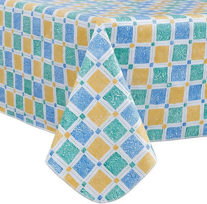 Walrus Heavy Duty Vinyl Tablecloth with Flannel Backing Waterproof Oil-Proof Plastic Table Cloth Stain-Resistant Wipeable Table Cover for Indoor and Outdoor (Stained Glass Checkered,60x84 Inch)
