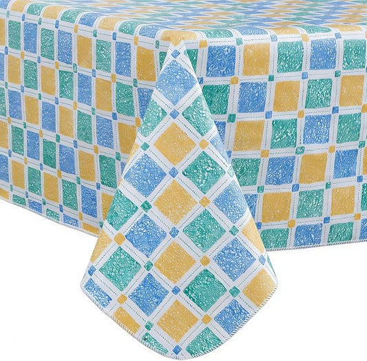 Walrus Heavy Duty Vinyl Tablecloth with Flannel Backing Waterproof Oil-Proof Plastic Table Cloth Stain-Resistant Wipeable Table Cover for Indoor and Outdoor (Stained Glass Checkered,60x84 Inch)