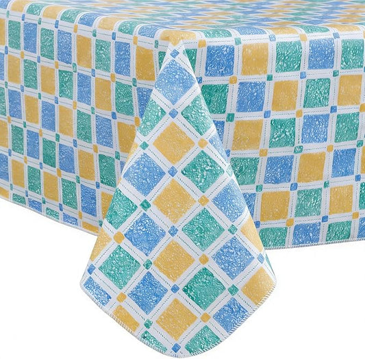 Walrus Heavy Duty Vinyl Tablecloth with Flannel Backing Waterproof Oil-Proof Plastic Table Cloth Stain-Resistant Wipeable Table Cover for Indoor and Outdoor (Stained Glass Checkered,60x102 Inch)