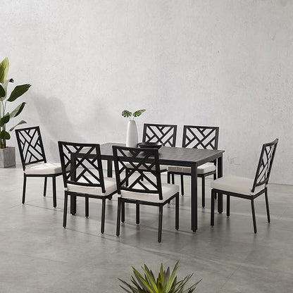 Crosley Furniture Locke 7-Piece Outdoor Dining Set for 6, Patio Table and Chairs for Backyard, Deck, Matte Black with Creme Cushions