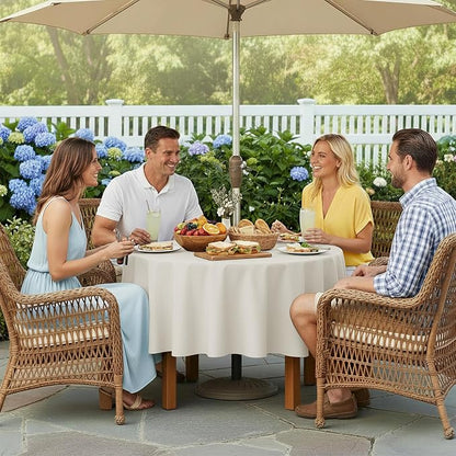 LUSHVIDA Round Outdoor Tablecloth with Umbrella Hole and Zipper, 60 Inch Beige, Washable Waterproof Table Cloth Spill Proof Wrinkle Free Table Cover for Patio Spring Summer Picnic BBQS