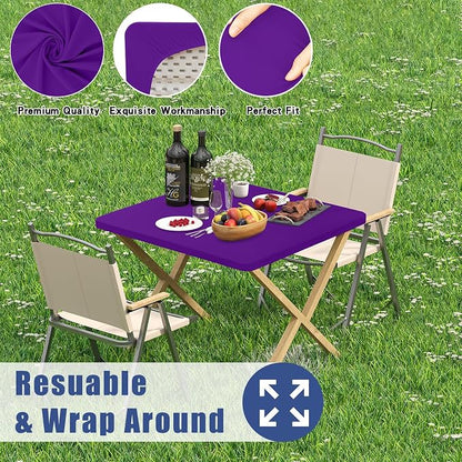 Moosfor Spandex Square Table Cloth, Elastic Fitted Tablecloths for Picnic, Stretch Washable Patio Table Cover for Outdoor, Camping, Banquet and Parties (Purple, 34"x34")