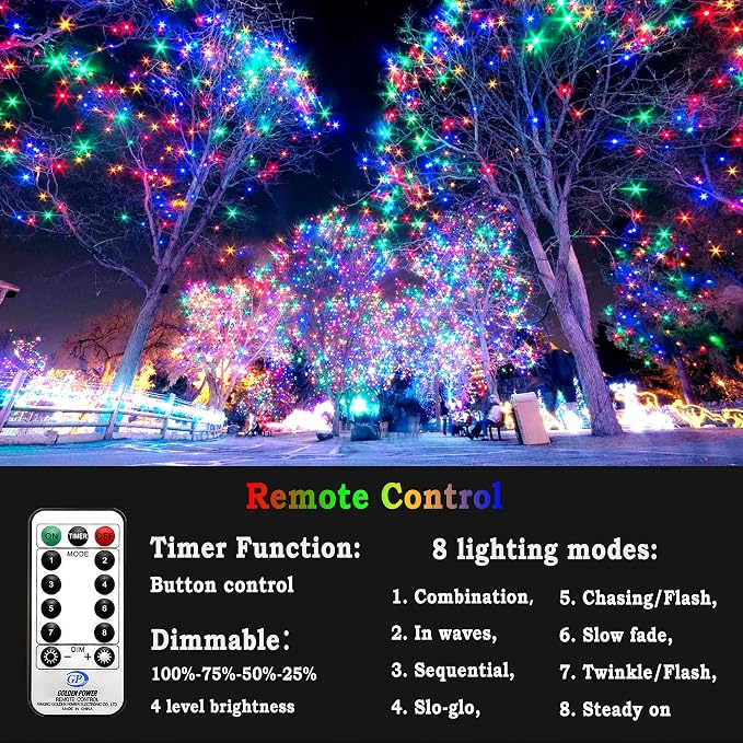 KNONEW 403FT 1000 LED Christmas Lights Outdoor String Lights 8 Modes & Timer Fairy Light Plug in Waterproof LED String Lights for Xmas Yard Tree Wedding Party Holiday Decorations (Multicolor)