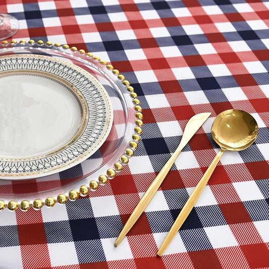 Waterproof Plaid Tablecloth Fabric - Round 25 Inch Classic Gingham Checker Table Cloth for Indoor/Outdoor Use - Buffalo Table Cover for Picnics, BBQs, and Parties