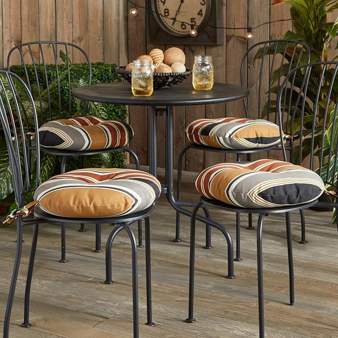 Greendale Home Fashions Espresso Stripe Outdoor 15-inch Bistro Seat Cushion, Set of 4