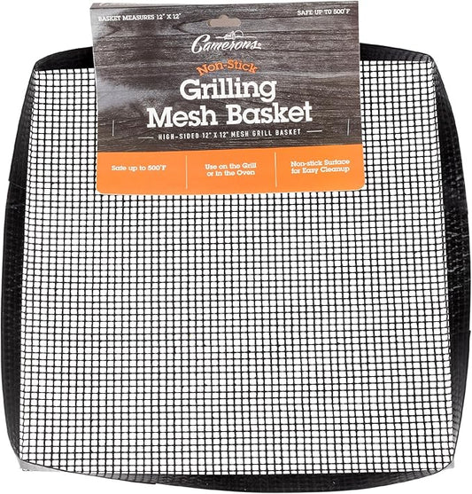 BBQ Grilling Mesh Basket (12x12")- Heavy Duty 100% Non Stick Reusable Grilling Basket for Indoor Cooking and Outdoor Barbecue Grilling - Raised Sides Keeps Food Inside- Father's Day Gift for Dad