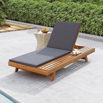 Christopher Knight Home Kayes Acacia Wood Chaise Lounge with 2'' Cushion, Outdoor 79'' Patio Recliner Chair with 4-Position Adjustable Backrest, Sun Lounger for Poolside Backyard, Teak+Dark Gray
