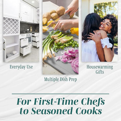 Cutting Boards for Kitchen - BPA-Free Chopping Board - Different Sizes & Non Slip Handles - Reversible, Large Cutting Board Set - Unique Gifts for Cooks Who Have Everything - 3-Pack Gray/Gray