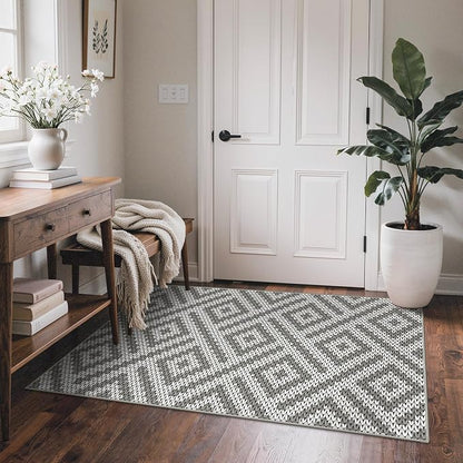 GENIMO Outdoor Rug 3'x5' Waterproof for Porch, Plastic Door Mat Cloud Grey | Outside Larger Modern Carpet Mat for Porch Decor, Deck, Balcony, Camping, RV, Backyard, Picnic, Beach, Reversible, Foldable
