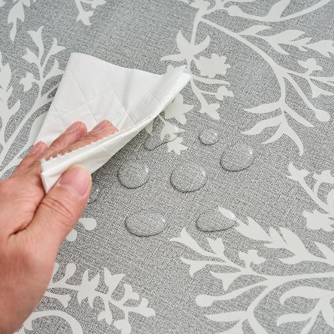 LIBERECOO Vinyl Tablecloth with Flannel Backing –Indigo Botanical Charm, Waterproof, Wipeable, Durable Table Cover – 4 Colors