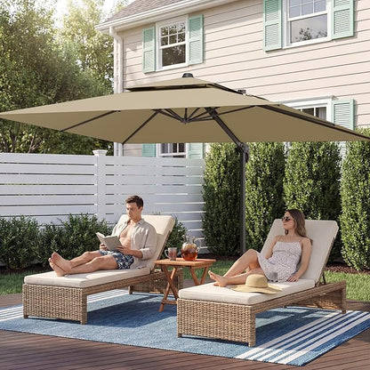 10x13 FT Patio Umbrella with Base, Large Cantilever Rectangular Double Top Heavy Duty Offset Umbrellas with 360° Rotation, Outdoor shade for Garden Deck Pool Patio, Tan
