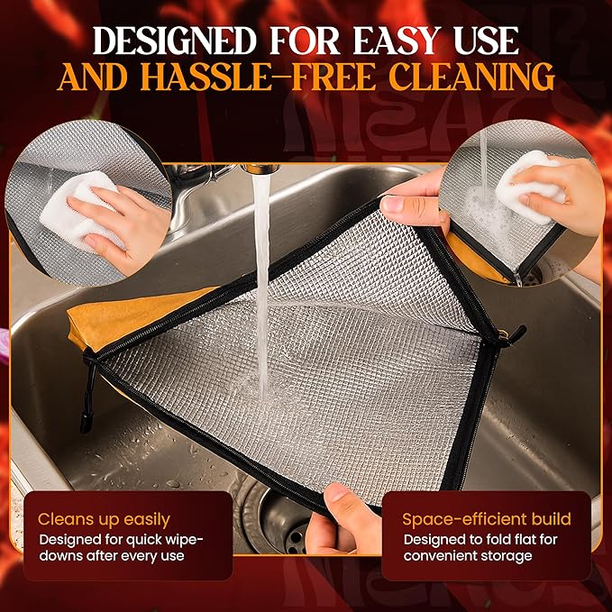 Portable Insulated BBQ Blanket for Resting Meat with Wide Mouth & Zipper – Multi-Layer Leakproof BBQ Resting Bag for Smoking, Grilling, Pulled Pork Shoulders, Steaks, Briskets, Beef, Turkey