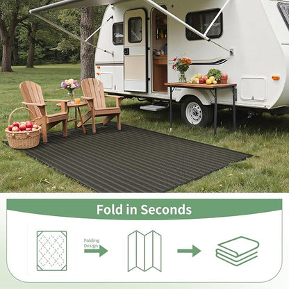 GENIMO Outdoor Rug, Waterproof Plastic Rugs for Patio, 9'x12' Ebony Brown | Outside Larger Modern Carpet Mat for Patio Decor, RV, Porch, Camper, Deck, Picnic, Beach, Backyard, Reversible, Foldable