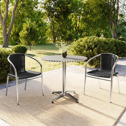 Flash Furniture Lila 31.5'' Round Aluminum Indoor-Outdoor Table Set with 2 Black Rattan Chairs | Indoor/Outdoor Use, Black Rattan Chairs