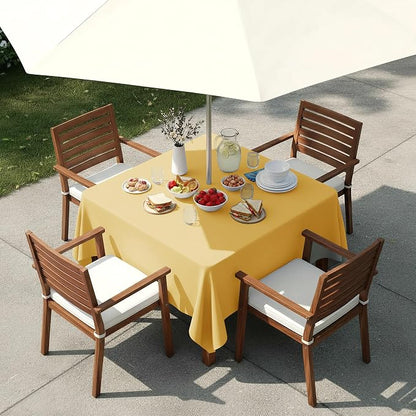 LUSHVIDA Square Outdoor Tablecloth with Umbrella Hole and Zipper, 60x60 Inch Yellow, Washable Waterproof Table Cloth Spill Proof Wrinkle Free Table Cover for Patio Spring Summer Picnic BBQS