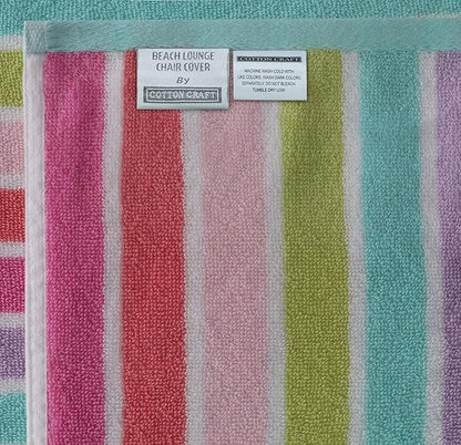 COTTON CRAFT Pool Lounge Chair Cover - 2 Pack Dobby Terry Stripe Chaise Lounge Cover - Soft 100% Cotton Towel Beach Chair Cover - Oversized 32 in W x 82 in Length x 7 in Pocket – Pink Multi