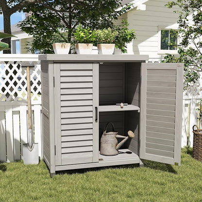KEIKI Outdoor Potting Bench with Storage Cabinet & Metal Table Top, Weatherproof Garden Workstation, Hemlock Wood