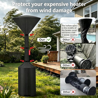 QH.HOME Patio Heater Covers, [2026 Upgraded Tear-Resistant Fabric] Waterproof with Robust Zipper,Dustproof/Wind/Sunlight/Snow-Resistant, (89"H x 33"D x 19"B ,Black)