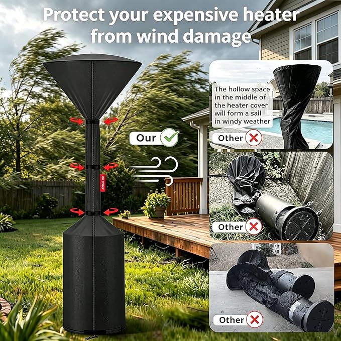QH.HOME 2 Packs Patio Heater Covers, [2026 Upgraded Tear-Resistant Fabric] Waterproof with Robust Zipper,Dustproof/Wind/Sunlight/Snow-Resistant,(2 Pack-89"H x 33"D x 19"B ,Black)