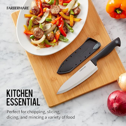 Farberware EdgeKeeper 6 Inch Chef Knife with Self-Sharpening Blade Cover, High-Carbon Stainless Steel Kitchen Knife for Slicing, Dicing, and Mincing
