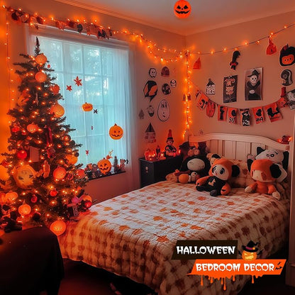 JMEXSUSS 200 LED Orange Halloween Lights Outdoor, 66ft String Light Plug in | Connectable, 8 Modes, Outdoor Indoor Use, Halloween Lights for Tree Bedroom Porch Garden Fence Patio Fall Halloween Decor