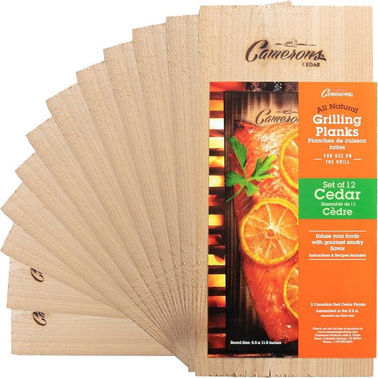 Camerons Cedar Grilling Planks - 12 Pack (5.5"x11.5") - Premium Natural Cedar Wood - Easily Infuse Smoky Flavor into BBQ Salmon, Fish, Meat, Veggies, and More - Sourced in the USA - Grilling Gift Idea