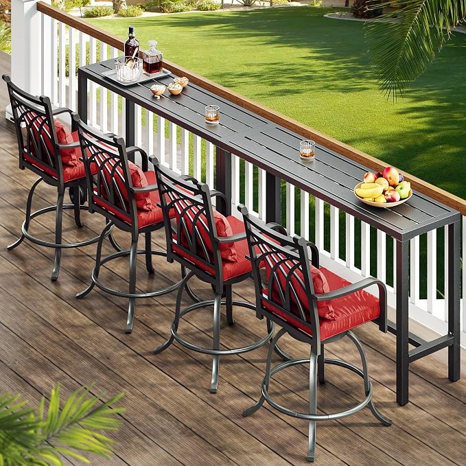 YITAHOME 55" Outdoor Bar Table | Rectangle Narrow Counter Height Table, Ideal Bar Height Table For Balcony, Patio, Garden, Yard, Poolside, Silver Bottom