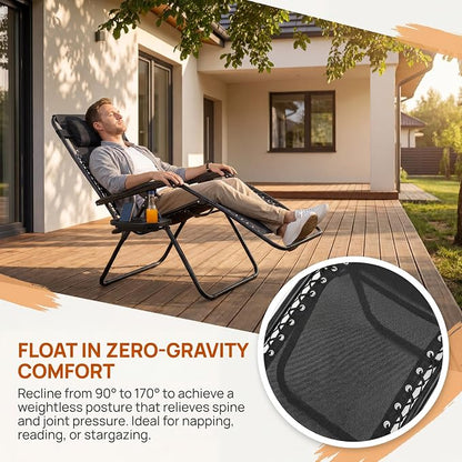 Adjustable Folding Lounge Chair, Portable Camping Chair for Adults with Headrest, Reclining Outdoor Chair with Removable Tray, Foldable Low Beach Chair for Camping, Picnic, Travel, Black