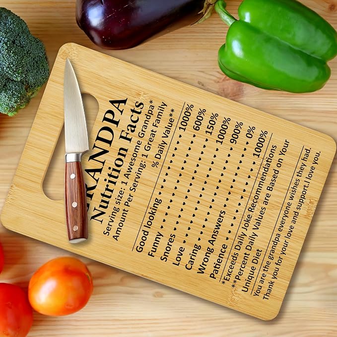 Best Grandpa Gifts from Granddaughter Grandson, Nutrition Facts Bamboo Cutting Board, Charcuterie Board for Kitchen Decor, Birthday Gift For Grandfather -10