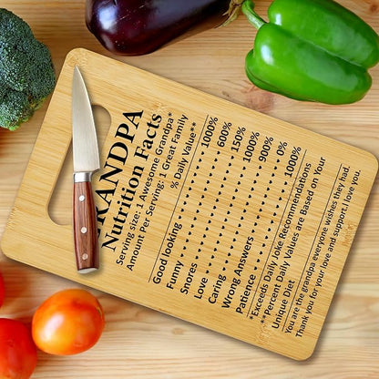 Best Grandpa Gifts from Granddaughter Grandson, Nutrition Facts Bamboo Cutting Board, Charcuterie Board for Kitchen Decor, Birthday Gift For Grandfather -10
