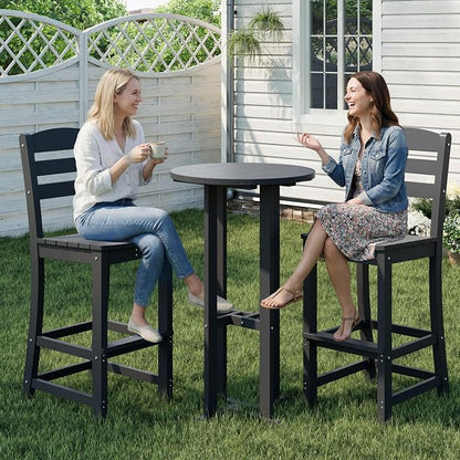 Shintenchi 3 Pieces Outdoor High Top Bar Set, 1 Patio High Top Round Table and 2 Bar Height Tall Adirondack Chair, All-Weather Outdoor Bistro Bar Set for Balcony Pool Deck, Black