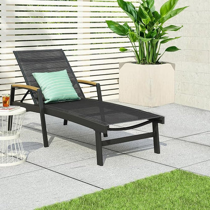 Christopher Knight Home Patio Aluminum Chaise Lounge, Adjustable Mesh Chaise Lounge, 5 Position Back Recliner, Lounge Chair with Armrest, Ourdoor Deep Seating Lounge for Poolside Backyard, Black