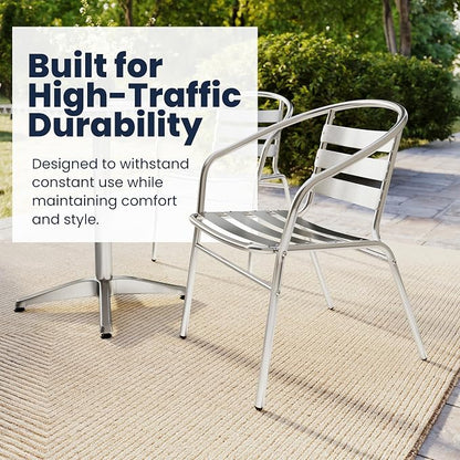 Flash Furniture 23.5 in Aluminum Square Bistro Table with 4 Chairs | Indoor/Outdoor Use, Slat Back, Slat Back Chairs