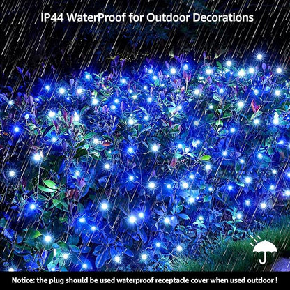 Led Christmas Net Lights Outdoor Christmas Bushes Lights 120Led 6ftx5ft, Connectable Outdoor Indoor Mesh Net Lighting for Xmas Holiday, Garden, Lawn, Shrubs, Trees, Bushes Decorations(White and Blue)